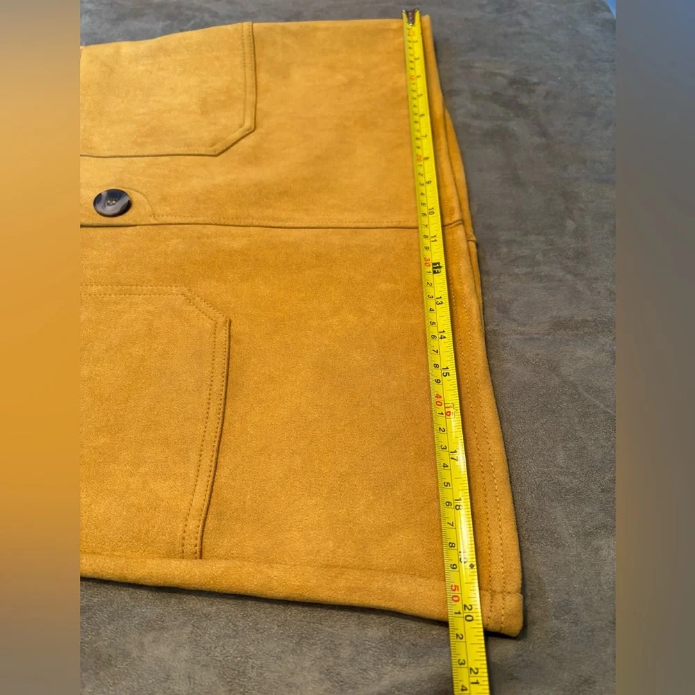 BLASHE Women’s SZ M Faux Stretch Suede Mini Skirt, Rich Saffron Yellow Color - Picture 14 of 16